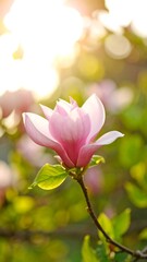 Fototapeta premium Pink magnolia flower in sunlight