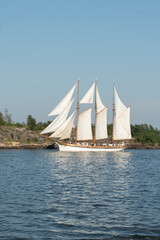 Sailboat on the sea at Kaivopuisto Beach, Helsinki, Finland.