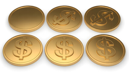 Progression of Gold Coins with Dollar Signs currency