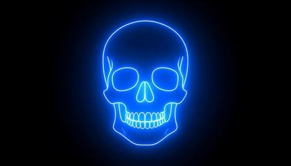 Glowing Blue Skull Neon Sign.