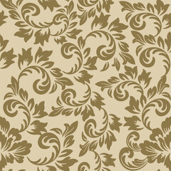 Seamless damask pattern with elegant vintage floral ornaments and decorative swirls. Perfect for wallpaper, fabric, wrapping paper, packaging, invitations, and luxury backgrounds. 