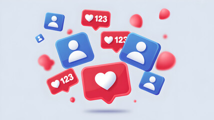 Social media like and follower icons scattered in 3D