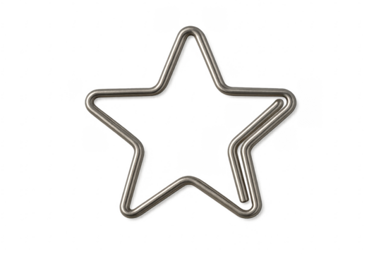Metallic star shaped paperclip on transparent background