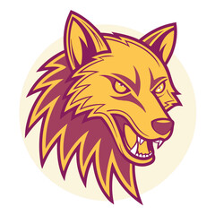 Obraz premium Fierce Yellow and Purple Wolf Head Logo with Sharp Teeth