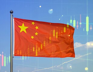 China flag with stock chart overlay