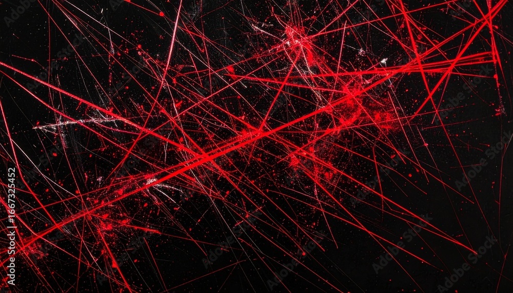 Poster abstract red scratch lines on black background with randomly spattered arrangement