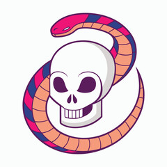 Naklejka premium Stylized Snake Coiled Around a Skull with Colorful Pattern