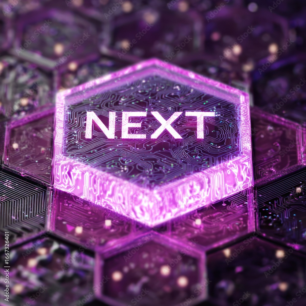 Poster hexagon button with glowing text