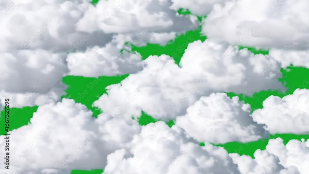 Poster fluffy white clouds against a green background ideal for compositing projects related to weather nat