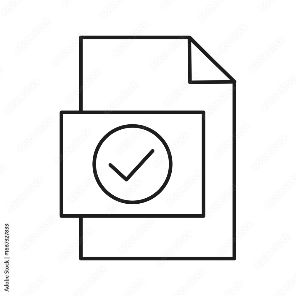 Poster file document icon. approved checkmark symbol. successful operation sign. vector graphic emblem.
