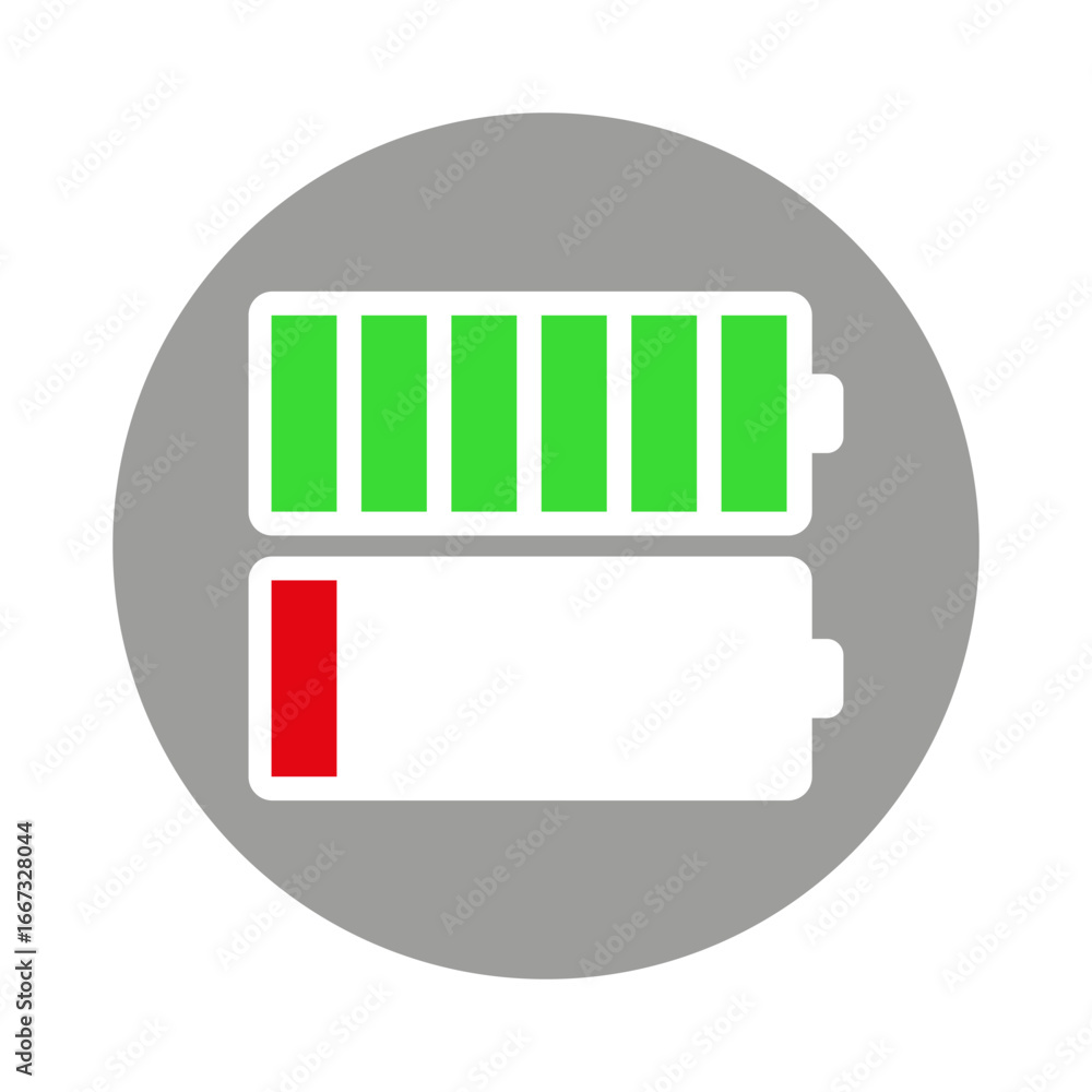 Poster full battery icon. empty power symbol. energy level indicator. vector circle emblem.