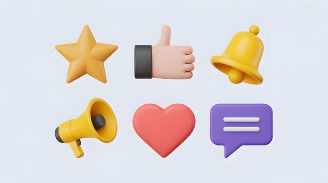 Six 3D Social Media Icons on Light Blue Background