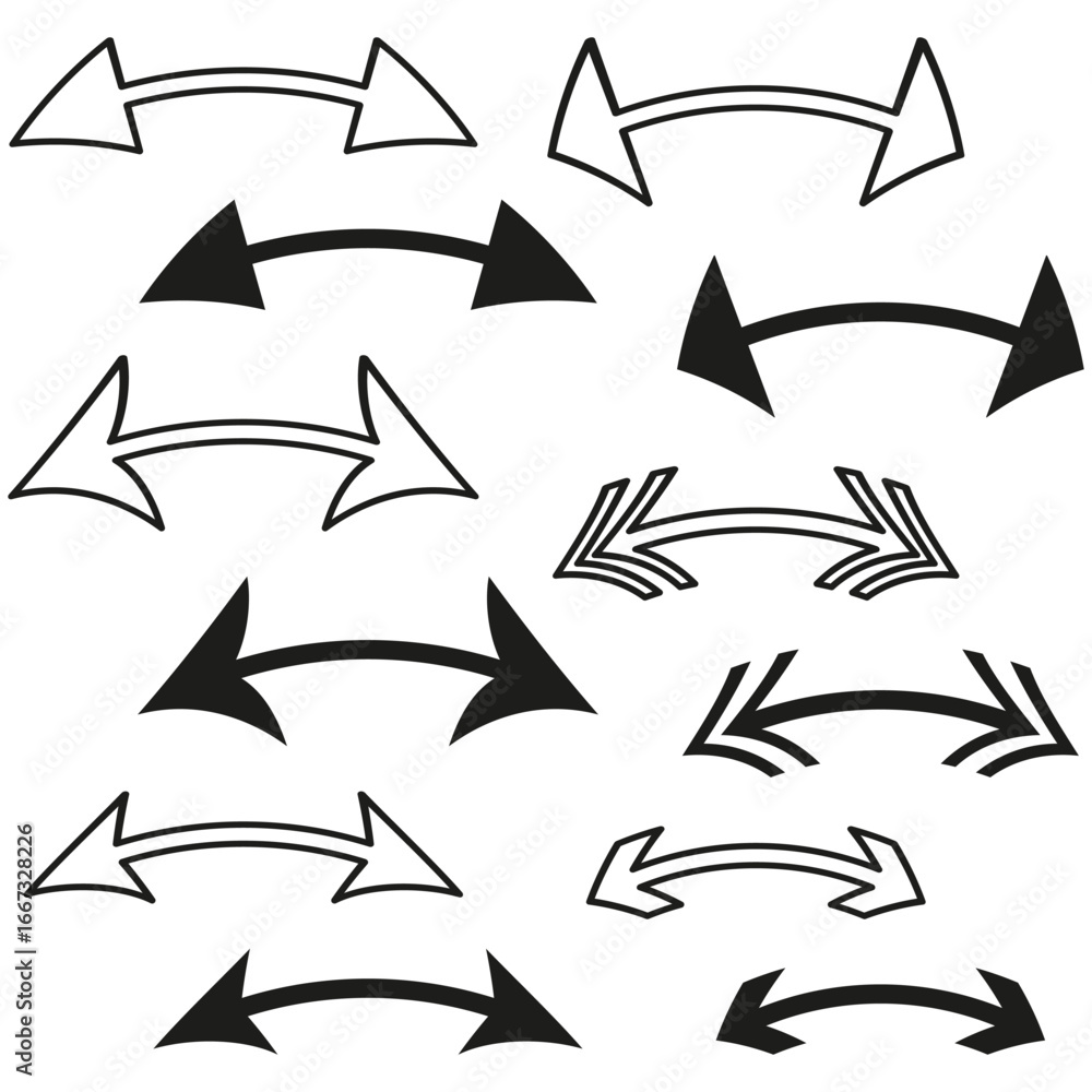 Poster Directional arrow icon. Double pointed symbol set. Outline navigation elements. Vector motion illustration.