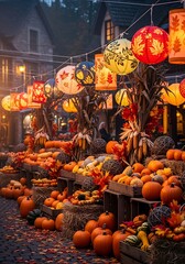 Halloween Pumpkin Market at Night.