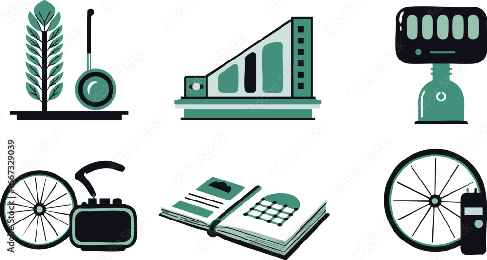 Poster collection of modern vector icons for technology and design elements including gadgets and tools in 