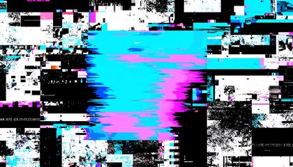 Digital disruption abstract background with glitch effect and vibrant neon colors creating a