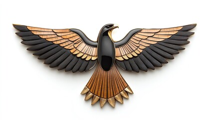 Naklejka premium Intricate wooden eagle sculpture capturing freedom and artistry on clean backdrop