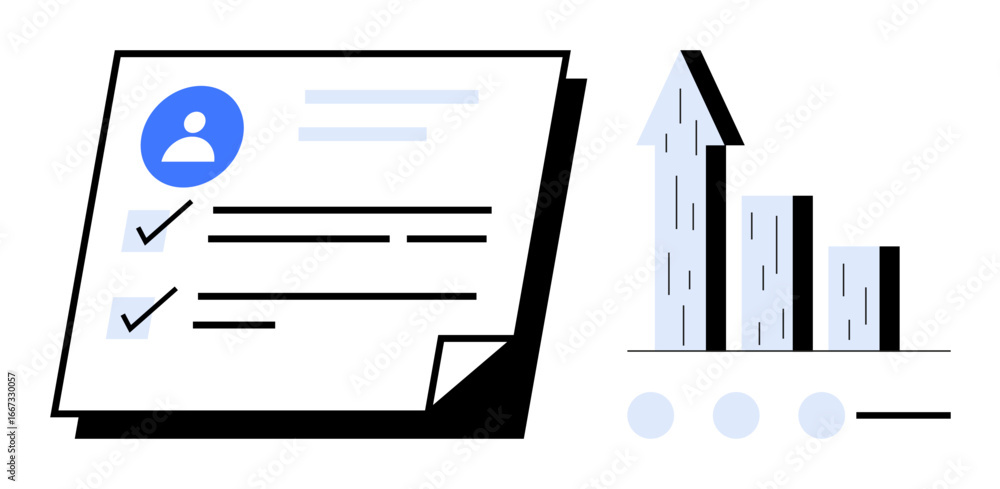 Poster user profile info with checklist beside upward bar graph indicating progress. ideal for analytics, p