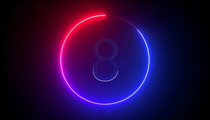 Digital eight number in neon light glowing brightly against a dark futuristic backdrop