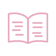シンプルなピンクの本、ノートのアイコン（オープンブック）