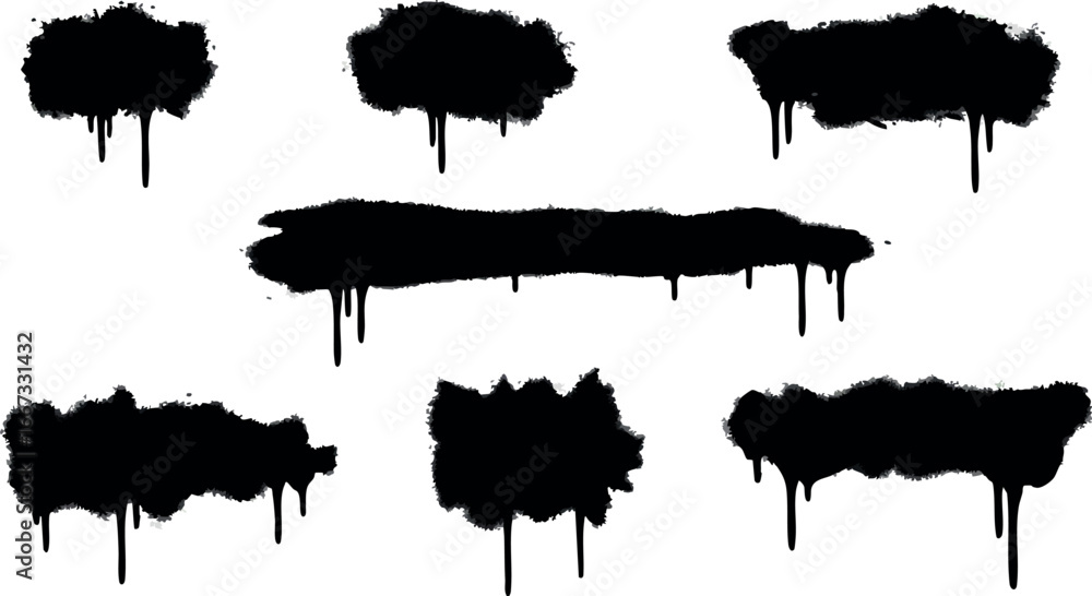 Poster black grunge paint splatters with dripping effect in vector style for design and art projects