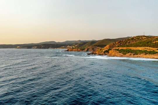 Drone aerial view of Costa Verde beach and hills in Arbus, Sardinia, Italy