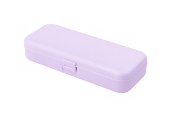 Closed light purple plastic rectangular pencil case isolated on transparent background