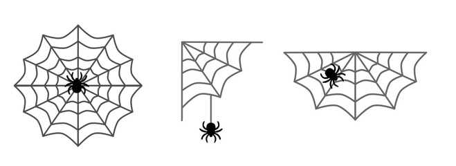 vector illustration of spider on a spider's web in varied web sizes on an isolated background