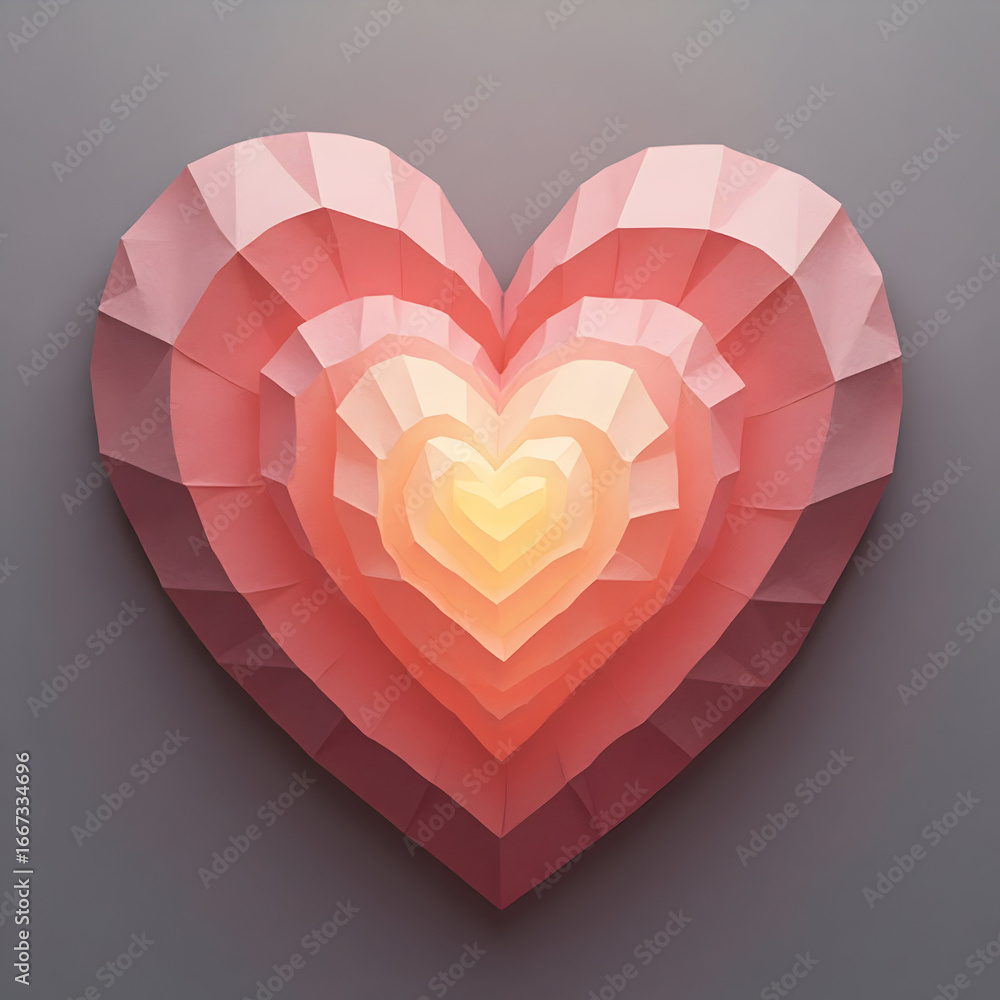 Poster Creating Paper Heart Shapes with Gradual Color Shades and Geometric Design