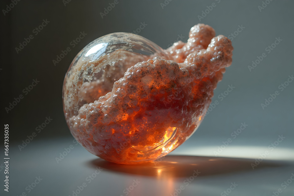 Poster glass sphere with texture and warm light abstract object