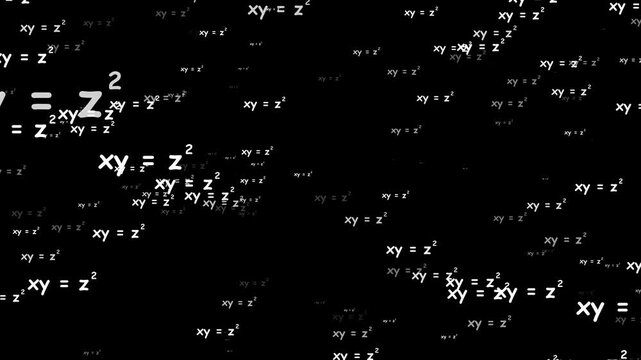 Mathematics Equations Flying on Solid Color Background. Zooming Math Formula Motion Graphic Loop. Flying algebra, geometry, physics, and calculus equations create a dynamic academic motion graphic.