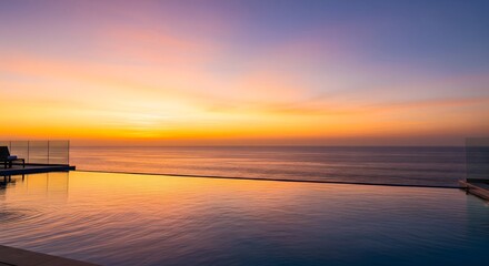 Naklejka premium Infinity pool ocean view sunset luxury travel destination summer vacation resort hotel photography at dusk 100