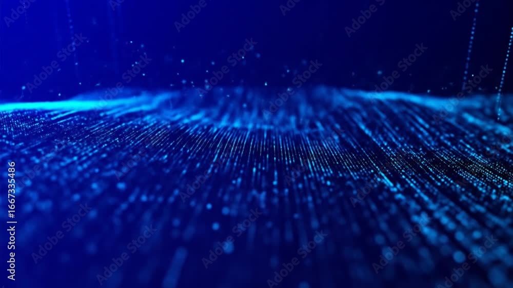 Poster abstract digital data stream landscape in deep blue color scheme artificial intelligence and future 