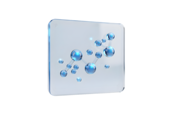 Abstract molecular structure design with glowing blue spheres on a modern, elegant backdrop