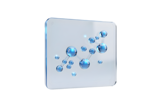 Abstract molecular structure design with glowing blue spheres on a modern, elegant backdrop