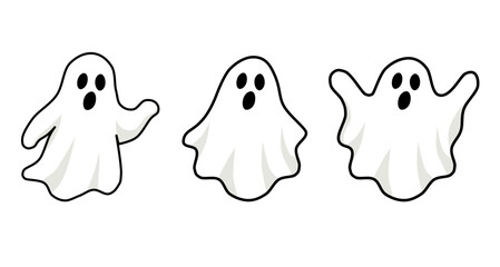 Vector illustration of Halloween ghosts in various positions isolated on a white background
