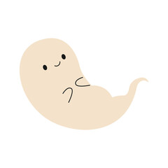 Hand-drawn spooky and cute ghost. Halloween design. Isolated white background. Vector illustration in flat style