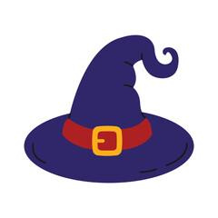 Hand-drawn witch hat. Halloween design. Isolated white background. Flat-style vector illustration
