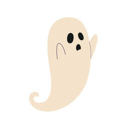 Hand-drawn spooky and cute ghost. Halloween design. Isolated white background. Vector illustration in flat style