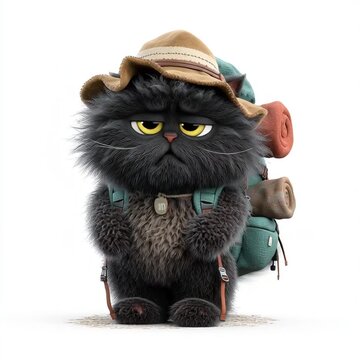 adorable and fluffy black funny fat grumpy cat generative ai