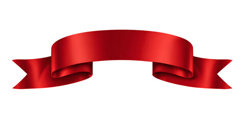 Red blank ribbon with curves on white or transparent background. fabric ribbon. design element. new year decor.