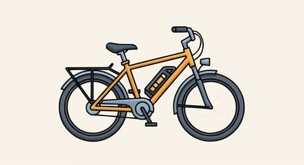Obraz premium Illustration of an orange electric bicycle with black details, a battery and a rack