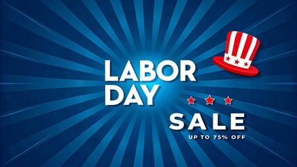 Labor day sale announcement banner with stars and tilted patriotic hat
