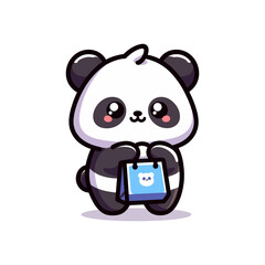 adorable fat panda holding shopping bags