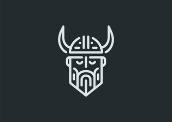 A simple minimalist Odin logo in line style, symbolizing wisdom, power, and Norse mythology