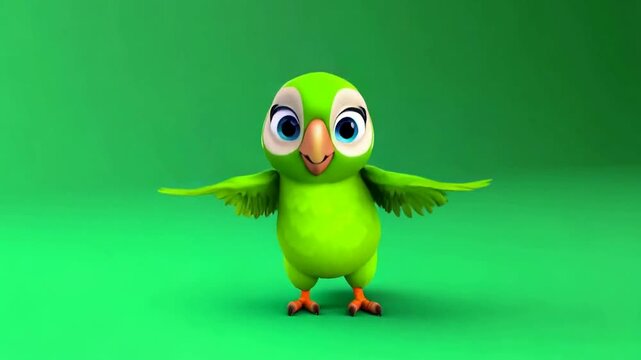 A green parrot standing on background green screen animated chromakey background movement layers design emotion cartoonish style figure composition elements backgrounds creative frame