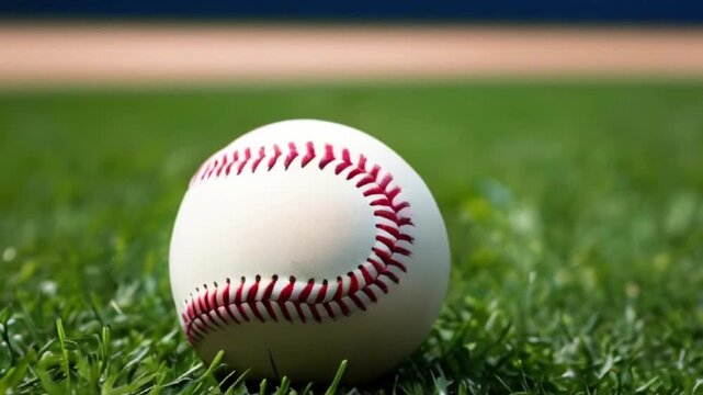Close up baseball ball sport on grass with blur background created with generative ai
