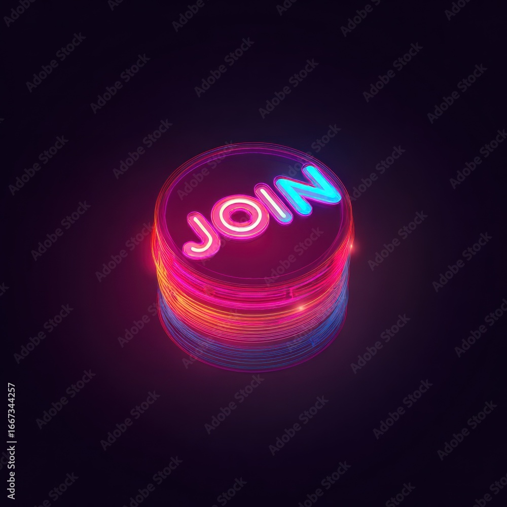 Poster neon circular button with the word 