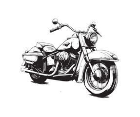 Vintage motorcycle illustration in bold black and white ink drawing vector EPS