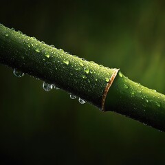 Dewy bamboo stalk glistens with fresh morning moisture